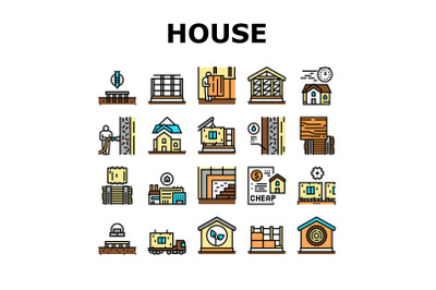 Timber Frame House Collection Icons Set Vector