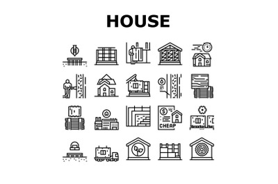 Timber Frame House Collection Icons Set Vector