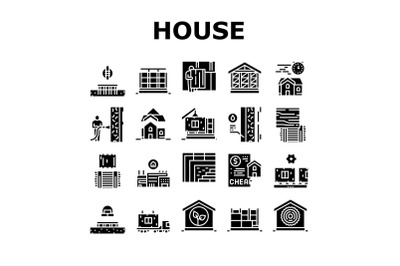 Timber Frame House Collection Icons Set Vector