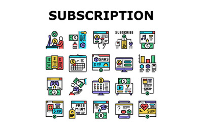 Subscription Content Collection Icons Set Vector