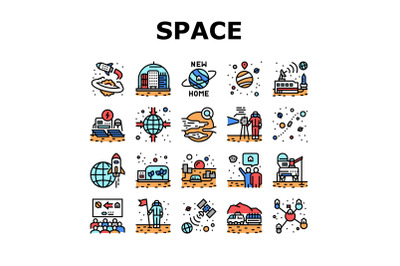 Space Base New Home Collection Icons Set Vector