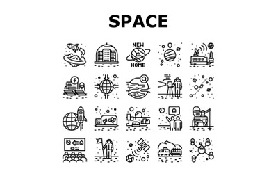 Space Base New Home Collection Icons Set Vector