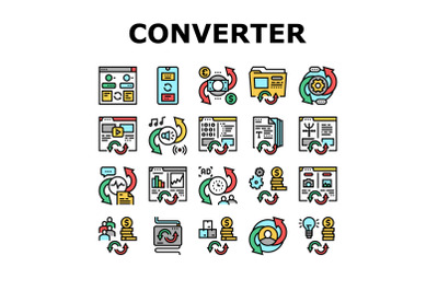 Converter Application Collection Icons Set Vector