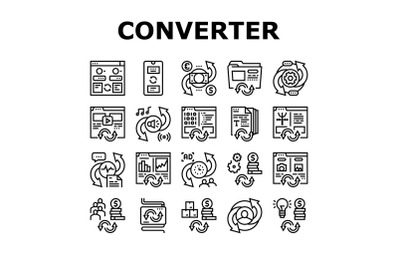 Converter Application Collection Icons Set Vector