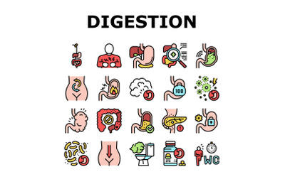 Digestion Disease And Treatment Icons Set Vector