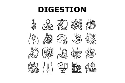 Digestion Disease And Treatment Icons Set Vector