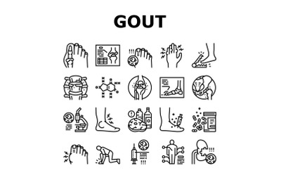 Gout Health Disease Collection Icons Set Vector