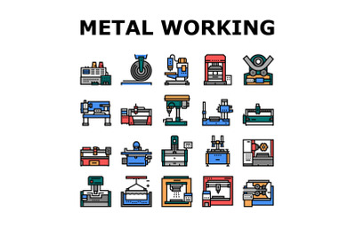 Metal Working Machine Collection Icons Set Vector