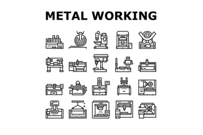 Metal Working Machine Collection Icons Set Vector