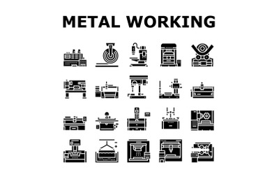 Metal Working Machine Collection Icons Set Vector