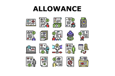 Allowance Finance Help Collection Icons Set Vector