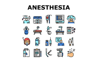 Anesthesiologist Tool Collection Icons Set Vector