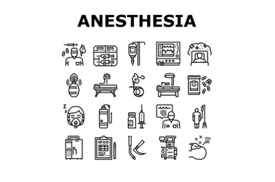 Anesthesiologist Tool Collection Icons Set Vector