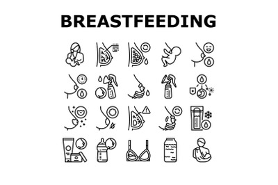 Breastfeeding Baby Collection Icons Set Vector