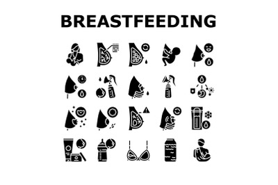 Breastfeeding Baby Collection Icons Set Vector