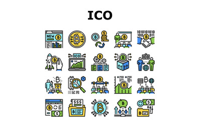 Ico Initial Coin Offer Collection Icons Set Vector