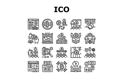 Ico Initial Coin Offer Collection Icons Set Vector