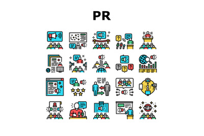 Pr Public Relations Collection Icons Set Vector