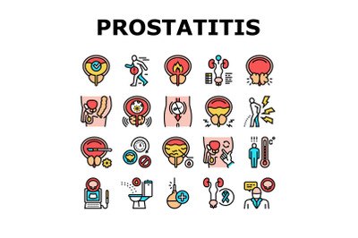 Prostatitis Disease Collection Icons Set Vector