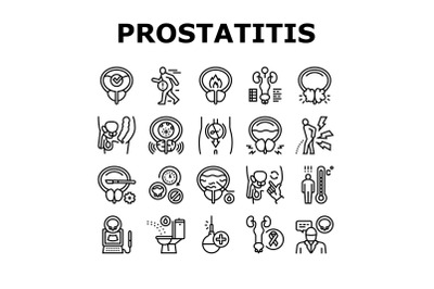 Prostatitis Disease Collection Icons Set Vector