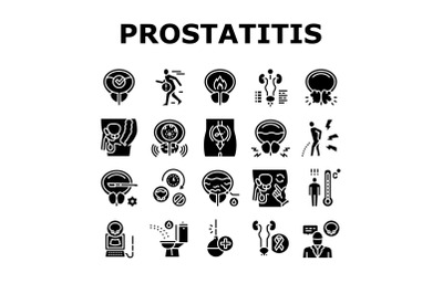 Prostatitis Disease Collection Icons Set Vector