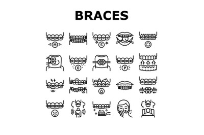 Tooth Braces Accessory Collection Icons Set Vector