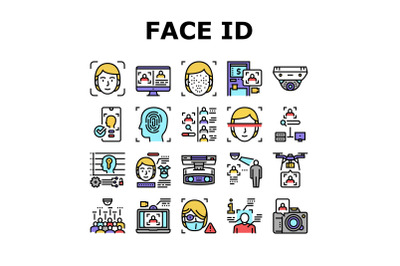 Face Id Technology Collection Icons Set Vector