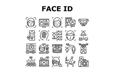 Face Id Technology Collection Icons Set Vector