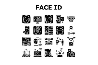 Face Id Technology Collection Icons Set Vector