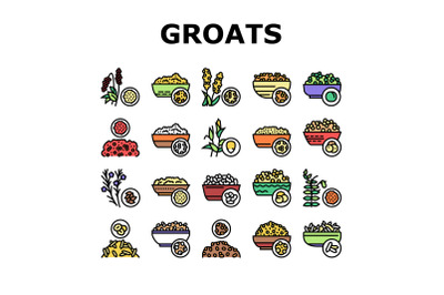 Groats Natural Food Collection Icons Set Vector