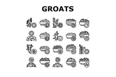 Groats Natural Food Collection Icons Set Vector