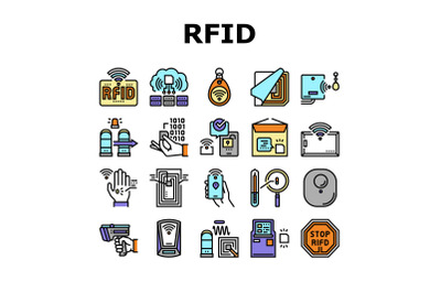 Rfid Chip Technology Collection Icons Set Vector