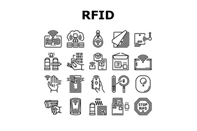 Rfid Chip Technology Collection Icons Set Vector