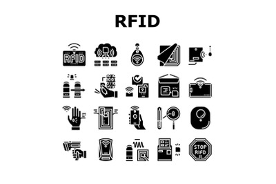 Rfid Chip Technology Collection Icons Set Vector