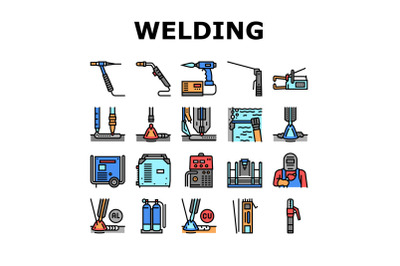 Welding Machine Tool Collection Icons Set Vector