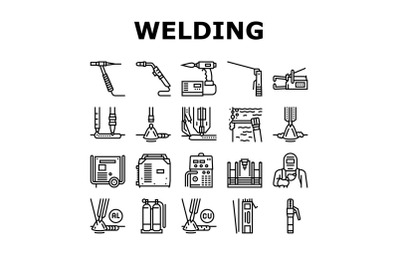 Welding Machine Tool Collection Icons Set Vector