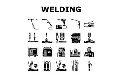 Welding Machine Tool Collection Icons Set Vector