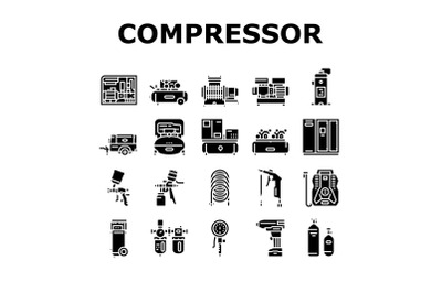 Air Compressor Tool Collection Icons Set Vector