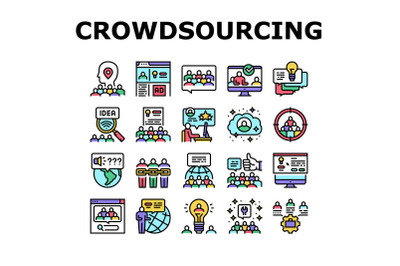 Crowdsourcing Business Collection Icons Set Vector Illustration