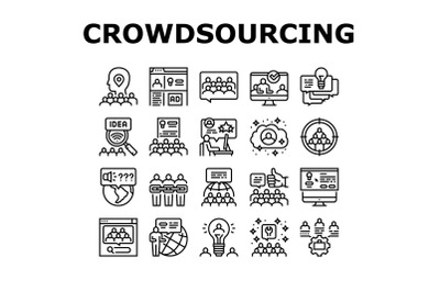 Crowdsourcing Business Collection Icons Set Vector Illustration