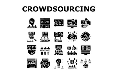 Crowdsourcing Business Collection Icons Set Vector Illustration