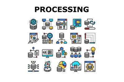 Digital Processing Collection Icons Set Vector Illustration