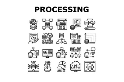 Digital Processing Collection Icons Set Vector Illustration