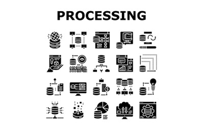 Digital Processing Collection Icons Set Vector Illustration