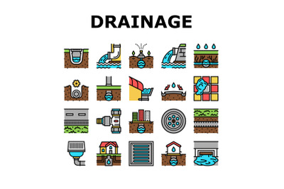 Drainage Water System Collection Icons Set Vector