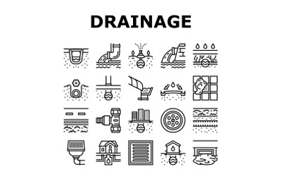 Drainage Water System Collection Icons Set Vector