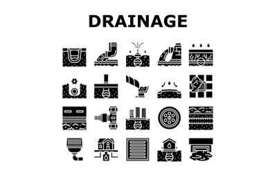 Drainage Water System Collection Icons Set Vector