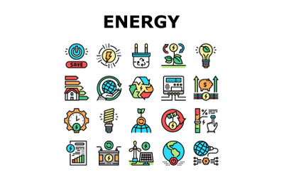 Energy Saving Tool Collection Icons Set Vector