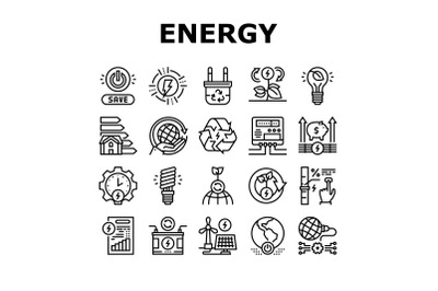 Energy Saving Tool Collection Icons Set Vector