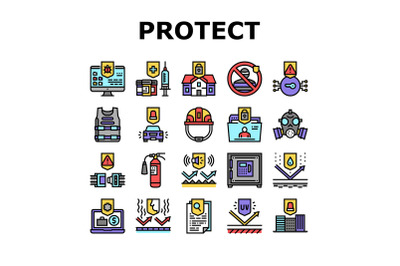 Protect Technology Collection Icons Set Vector Illustration